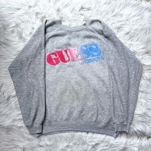 VTG Guess Sweatshirt Crewneck Pullover Puff Paint Spellout Logo 80s USA - flawed